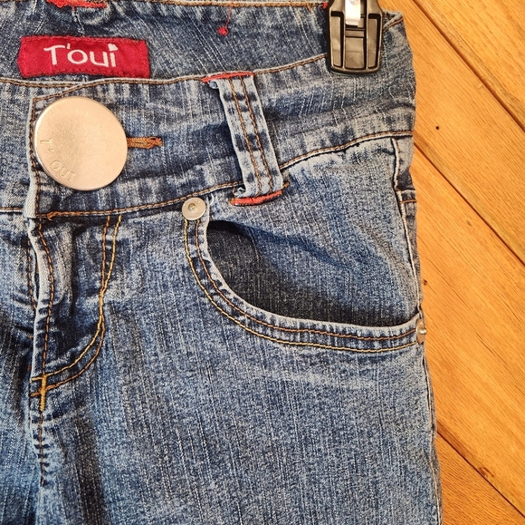 T'oui big button blue jean capris size 7 - Picture 2 of 7
